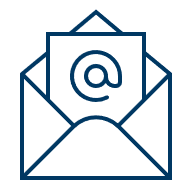 An icon of an open envelope with a piece of paper unfolded inside it with an "@" symbol.