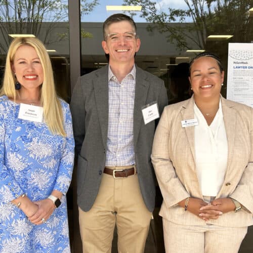 Standing left to right: Angie Zimmern, Pro Bono Director, McGuireWoods; Alex Castle, Deputy General Counsel, Duke Energy; Larissa Mervin, Managing Attorney, Legal Aid of North Carolina–Charlotte office.